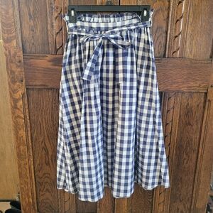 Blue Check Gingham Midi Skirt